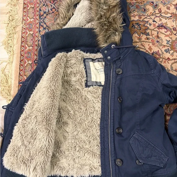 Women’s Navy Blue Fur-Lined Jacket - Picture 2 of 6